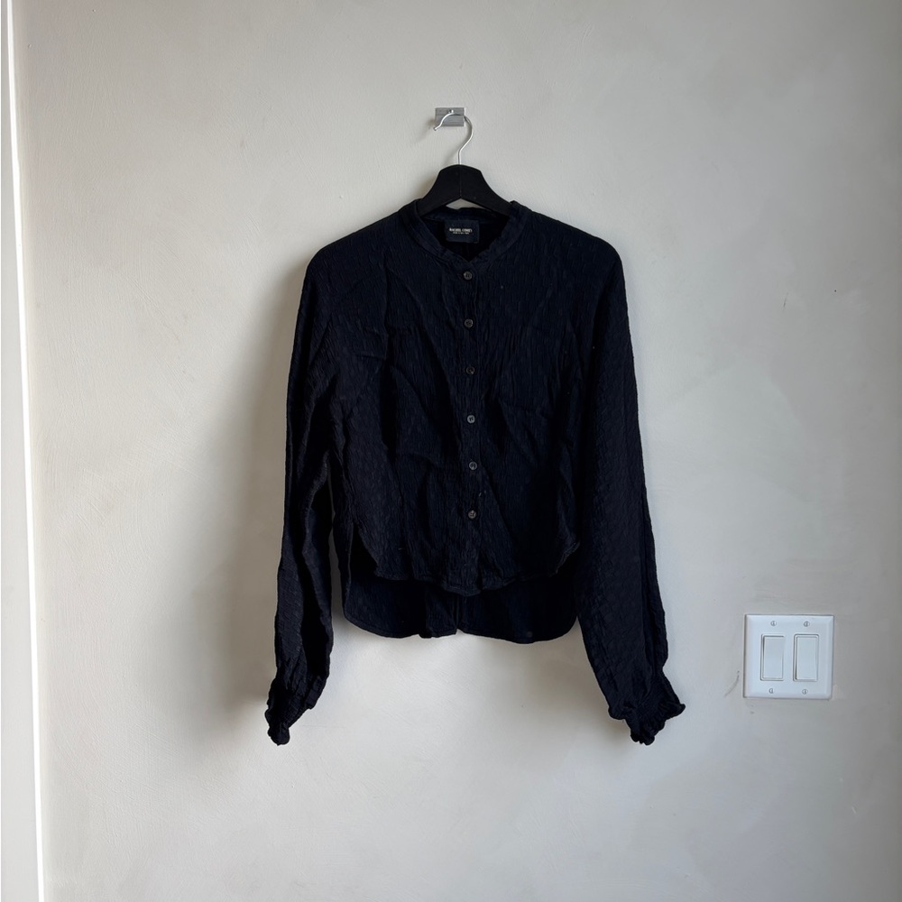 Rachel Comey Black Textured Shirt with Band Collar